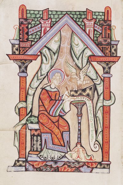 Ms 75 fol.63v St. Johannes der Evangelist, aus den Evangelien nach Matthäus und Johannes, aus der Abtei von St. Amand von French School